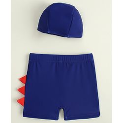 Babyhug Dino Printed Swimming Trunk With Cap - Navy Blue