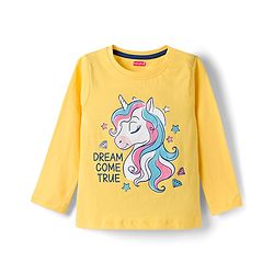 Babyhug Cotton Knit Full Sleeves Co-ord Night Suit With Unicorn Print - Yellow