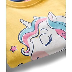Babyhug Cotton Knit Full Sleeves Co-ord Night Suit With Unicorn Print - Yellow