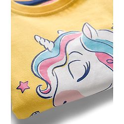 Babyhug Cotton Knit Full Sleeves Co-ord Night Suit With Unicorn Print - Yellow