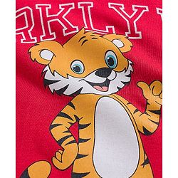 Babyhug Cotton Knit Full Sleeves Night Suit With Tiger Print - Red