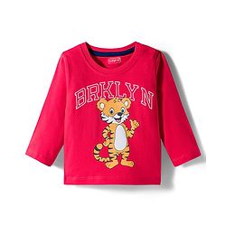 Babyhug Cotton Knit Full Sleeves Night Suit With Tiger Print - Red