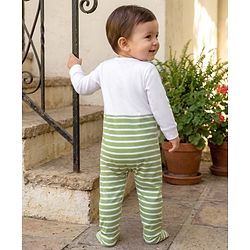 Babyhug Cotton Knit Full Sleeves Striped & Tiger Printed Sleepsuit - White & Green