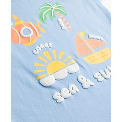 Babyhug Cotton Knit Half Sleeves T-Shirt With Beach Theme Print - Blue