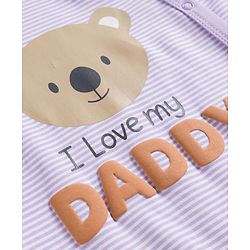 Babyhug Cotton Knit Full Sleeves Footed Sleep Suit with I Love Daddy Print & Stripe - Lavender