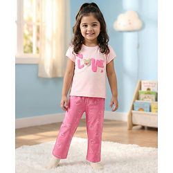 Babyhug Cotton Knit Half Sleeves Night Suit With Love Print - Pink