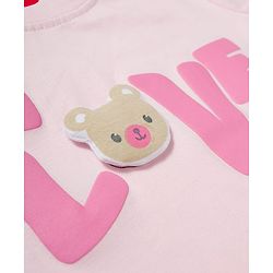 Babyhug Cotton Knit Half Sleeves Night Suit With Love Print - Pink