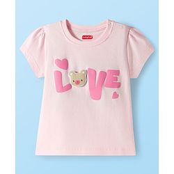 Babyhug Cotton Knit Half Sleeves Night Suit With Love Print - Pink