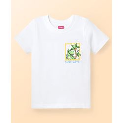 Babyhug Cotton Knit Half Sleeves T-Shirt With Front & Back Dino Print - White