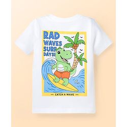 Babyhug Cotton Knit Half Sleeves T-Shirt With Front & Back Dino Print - White