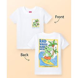 Babyhug Cotton Knit Half Sleeves T-Shirt With Front & Back Dino Print - White