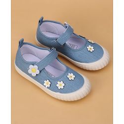 Cute Walk by Babyhug Casual Shoes With Velcro Closure & Floral Applique - Blue
