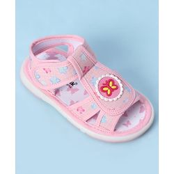 Cute Walk by Babyhug Velcro Closure Sandals With Floral Print & Butterfly Applique - Pink