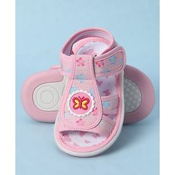 Cute Walk by Babyhug Velcro Closure Sandals With Floral Print & Butterfly Applique - Pink