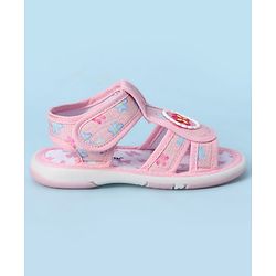 Cute Walk by Babyhug Velcro Closure Sandals With Floral Print & Butterfly Applique - Pink