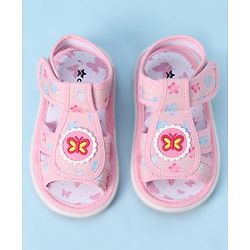 Cute Walk by Babyhug Velcro Closure Sandals With Floral Print & Butterfly Applique - Pink