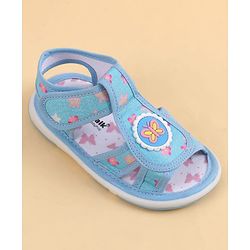 Cute Walk by Babyhug Velcro Closure Sandals With Floral Print & Butterfly Applique - Pink
