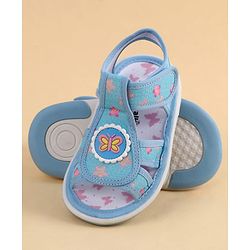 Cute Walk by Babyhug Velcro Closure Sandals With Floral Print & Butterfly Applique - Pink