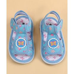 Cute Walk by Babyhug Velcro Closure Sandals With Floral Print & Butterfly Applique - Pink