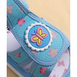 Cute Walk by Babyhug Velcro Closure Sandals With Floral Print & Butterfly Applique - Pink