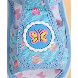 Cute Walk by Babyhug Velcro Closure Sandals With Floral Print & Butterfly Applique - Pink