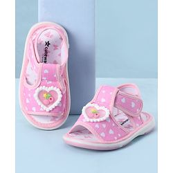 Cute Walk by Babyhug Velcro Closure Sandals With Heart Print & Applique - Pink