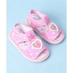 Cute Walk by Babyhug Velcro Closure Sandals With Heart Print & Applique - Pink