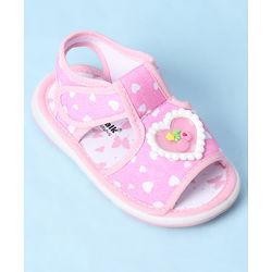 Cute Walk by Babyhug Velcro Closure Sandals With Heart Print & Applique - Pink