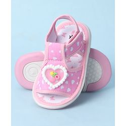 Cute Walk by Babyhug Velcro Closure Sandals With Heart Print & Applique - Pink