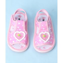Cute Walk by Babyhug Velcro Closure Sandals With Heart Print & Applique - Pink