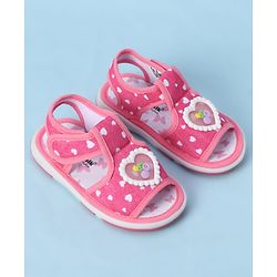 Cute Walk by Babyhug Velcro Closure Sandals With Heart Print & Applique - Pink
