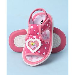 Cute Walk by Babyhug Velcro Closure Sandals With Heart Print & Applique - Pink