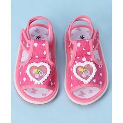 Cute Walk by Babyhug Velcro Closure Sandals With Heart Print & Applique - Pink