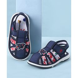 Cute Walk by Babyhug Velcro Closure Sandals With Rocket Applique - Navy Blue