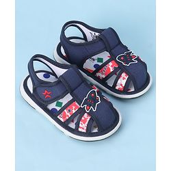 Cute Walk by Babyhug Velcro Closure Sandals With Rocket Applique - Navy Blue