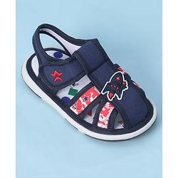 Cute Walk by Babyhug Velcro Closure Sandals With Rocket Applique - Navy Blue