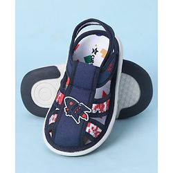 Cute Walk by Babyhug Velcro Closure Sandals With Rocket Applique - Navy Blue