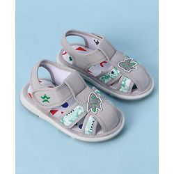 Cute Walk by Babyhug Velcro Closure Sandals With Rocket Applique - Navy Blue