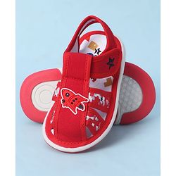 Cute Walk by Babyhug Velcro Closure Sandals With Rocket Applique - Navy Blue