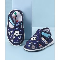 Cute Walk by Babyhug Velcro Closure Sandals With Football Print & Applique - Blue