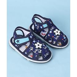 Cute Walk by Babyhug Velcro Closure Sandals With Football Print & Applique - Blue