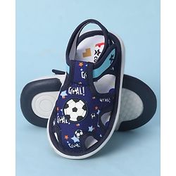 Cute Walk by Babyhug Velcro Closure Sandals With Football Print & Applique - Blue