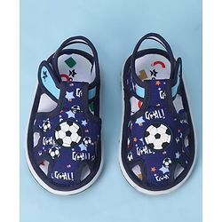 Cute Walk by Babyhug Velcro Closure Sandals With Football Print & Applique - Blue