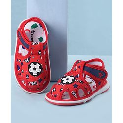 Cute Walk by Babyhug Velcro Closure Sandals With Football Print & Applique - Blue