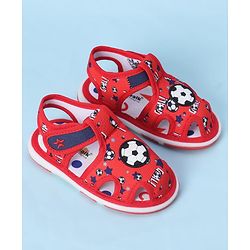 Cute Walk by Babyhug Velcro Closure Sandals With Football Print & Applique - Blue