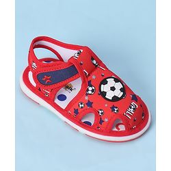 Cute Walk by Babyhug Velcro Closure Sandals With Football Print & Applique - Blue