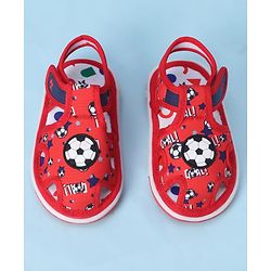 Cute Walk by Babyhug Velcro Closure Sandals With Football Print & Applique - Blue