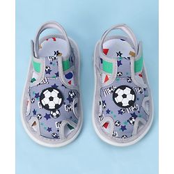 Cute Walk by Babyhug Velcro Closure Sandals With Football Print & Applique - Blue