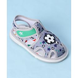 Cute Walk by Babyhug Velcro Closure Sandals With Football Print & Applique - Blue