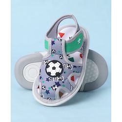 Cute Walk by Babyhug Velcro Closure Sandals With Football Print & Applique - Blue